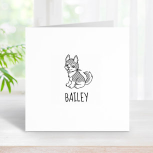 Gray and White Husky Puppy Dog Custom Name 1x1 Rubber Stamp