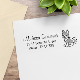 Gray and White Husky Puppy Dog Return Address Rubber Stamp