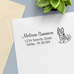 Gray and White Husky Puppy Dog Return Address Self-inking Stamp