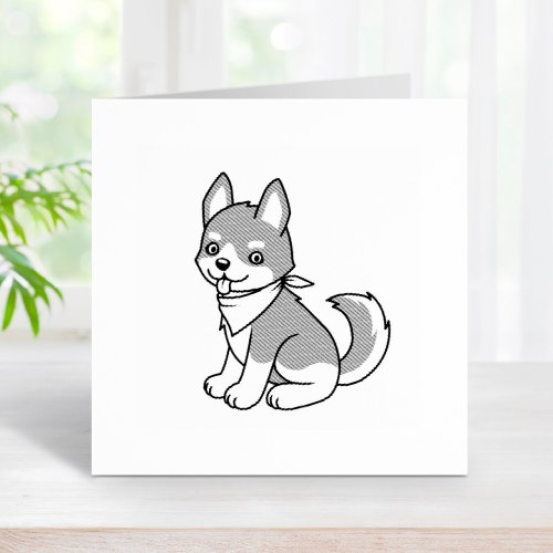 Gray and White Husky Puppy Dog Rubber Stamp