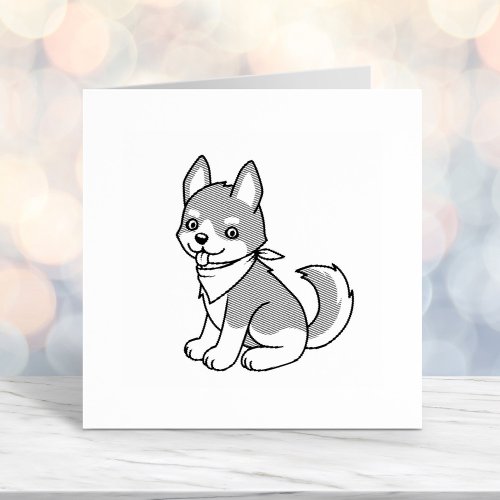 Gray and White Husky Puppy Dog Self_inking Stamp