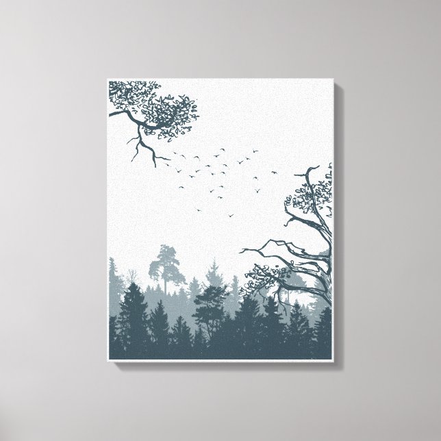 Gray And White Illustration Forest Canvas  Print (Front)