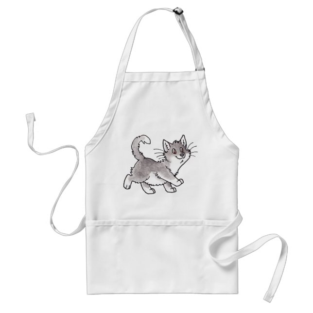 Gray and White Kitty Adult Apron (Front)