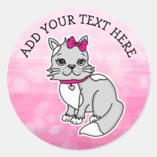 Gray and White Kitty Cat Custom Classic Round Sticker