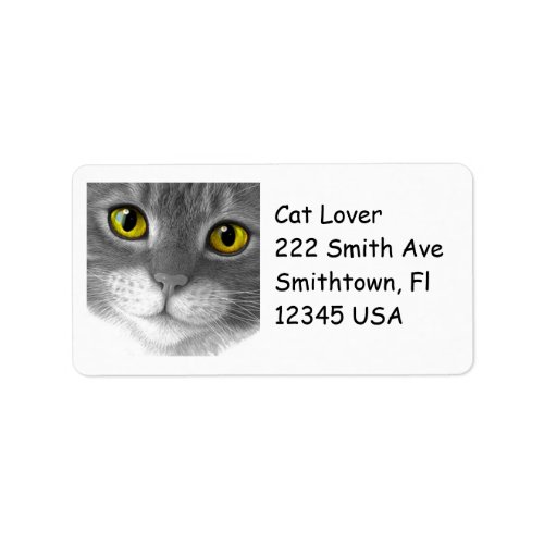 Gray and White Kitty Face Address Label