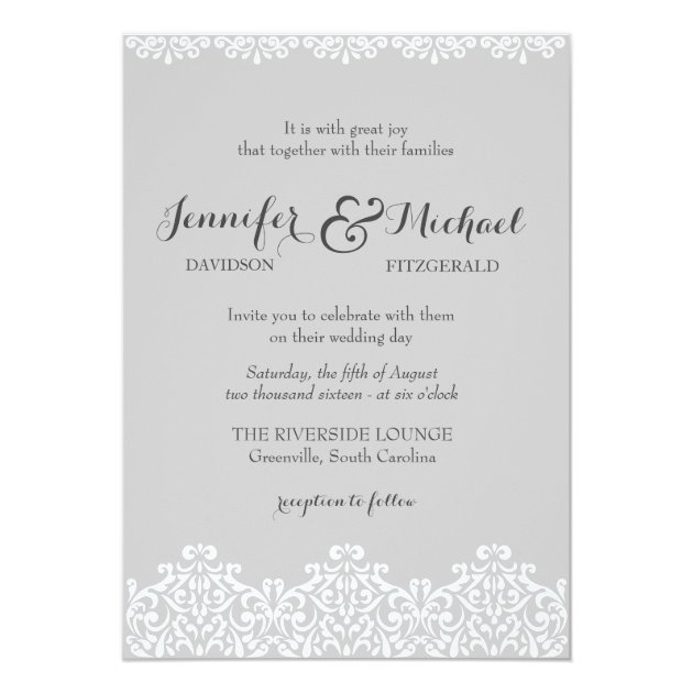 Gray And White Lace Elegant Wedding Invitation