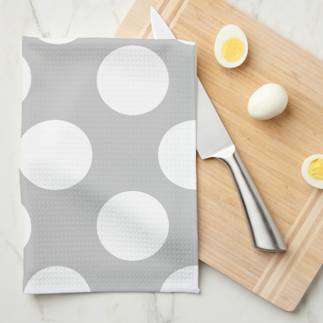 Gray and White Large Polka Dot Kitchen Towel (Quarter Fold)