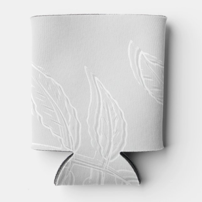 Gray and White Leaves Can/Bottle Cooler (Front)