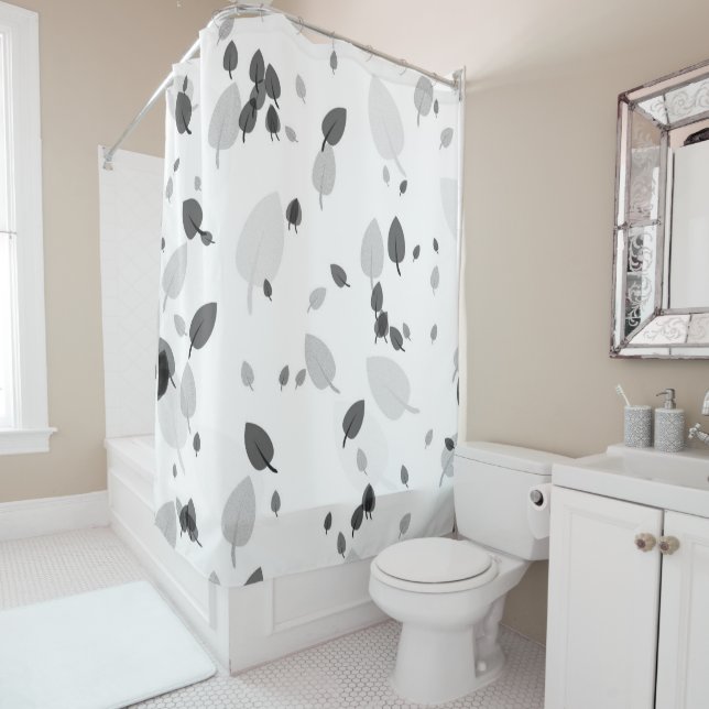 gray and white leaves   shower curtain (In Situ)
