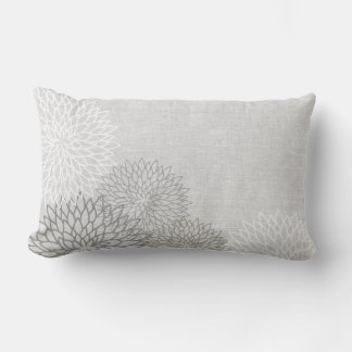 Gray and White Linen Flowers Outdoor Pillow