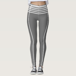 Gray and White Lines Pattern Futuristic Athletic Leggings