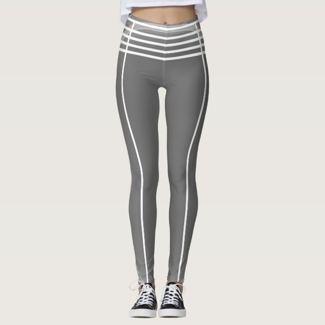 Gray and White Lines Pattern Futuristic Athletic Leggings (Front)