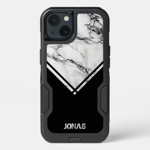 Gray And White Marble And Black Stripes iPhone 13 Case