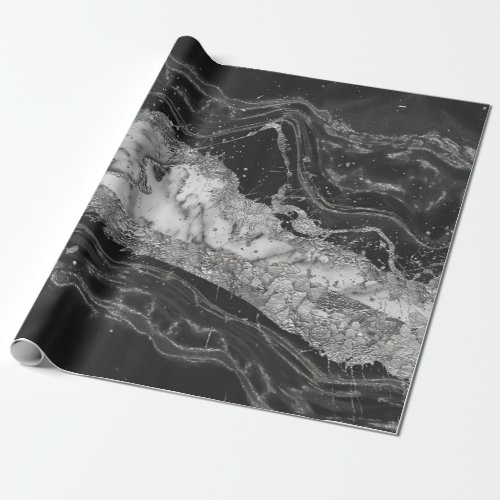 Gray and white marble and silver abstract wrapping paper