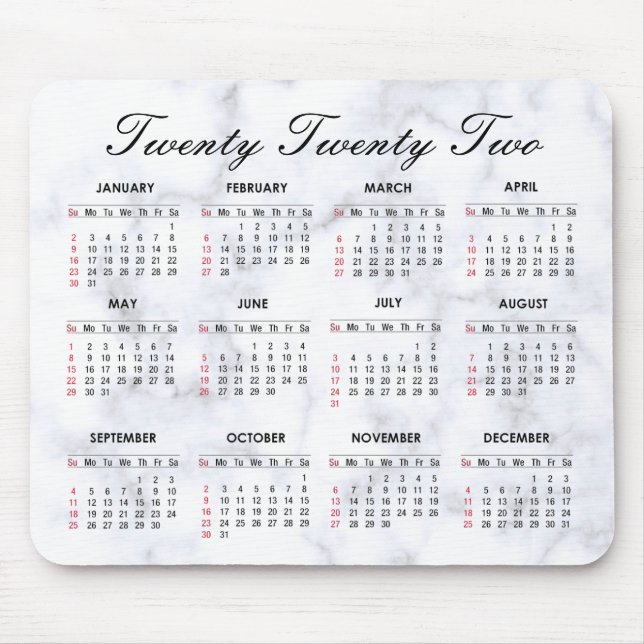Gray and White Marble | Custom 2022 Calendar Mouse Pad (Front)