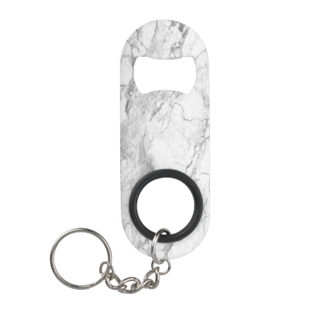 Gray and White Marble Pattern Keychain Bottle Opener (Front)