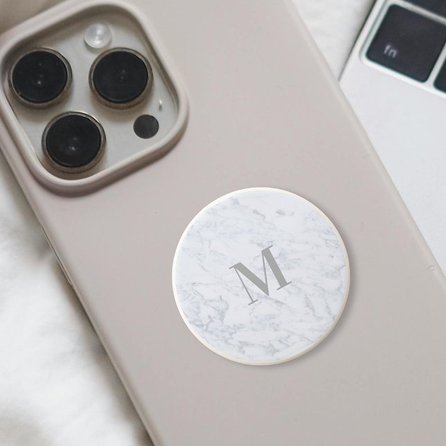 Gray and White Marble Personalized Initials PopSocket (Creator Uploaded)
