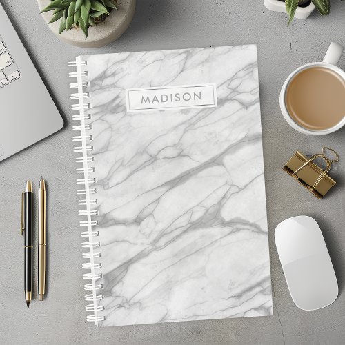 Gray And White Marble Personalized Name Custom Planner