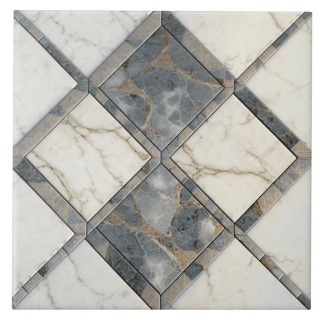 Gray and White Marble Repeatable Ceramic Tile (The complete printed tile design. Tiles sold individually.)