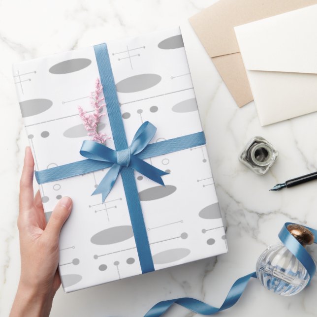 Gray and White MCM Mid+Century Abstract Modern   Wrapping Paper (Gifting)