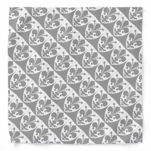 Gray and white medieval fleur de lis pattern bandana