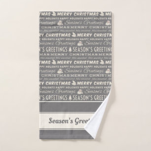 Gray and White Merry Christmas Retro Typography Bath Towel Set