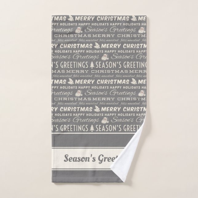 Gray and White Merry Christmas Retro Typography Bath Towel Set (Hand Towel)