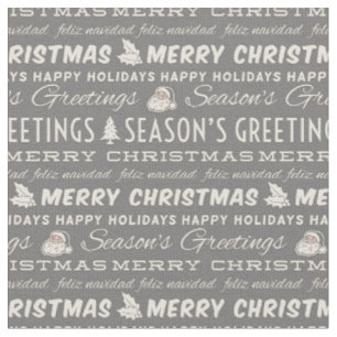 Gray and White Merry Christmas Retro Typography Fabric