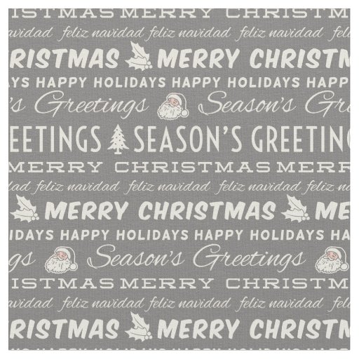Gray and White Merry Christmas Retro Typography Fabric
