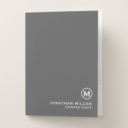 Gray and White Minimalist Classic Monogram Pocket Folder