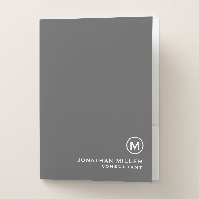 Gray and White Minimalist Classic Monogram Pocket Folder (Front)