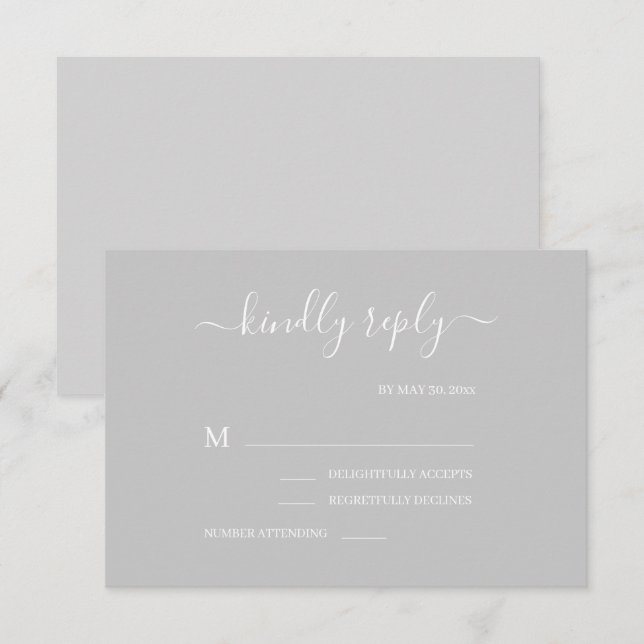 Gray and White Minimalist Elegant Wedding RSVP Invitation (Front/Back)