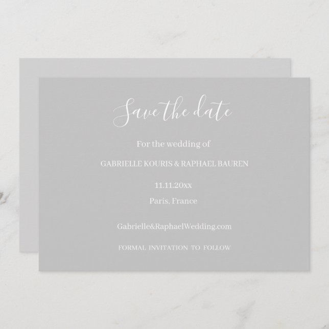 Gray and White Minimalist Save The Date Wedding Invitation (Front/Back)