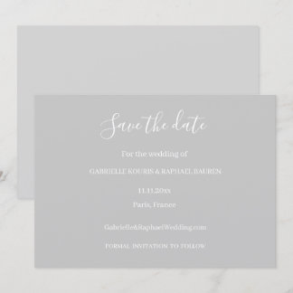 Gray and White Minimalist Save The Date Wedding Invitation