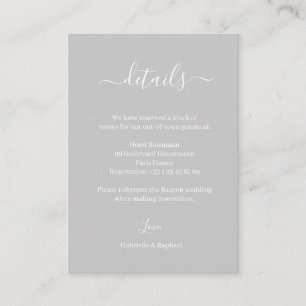 Gray and White Minimalist Wedding Hotel Detail Enclosure Card