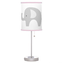 Gray and White Mod Elephant Nursery Room Lamp Pink
