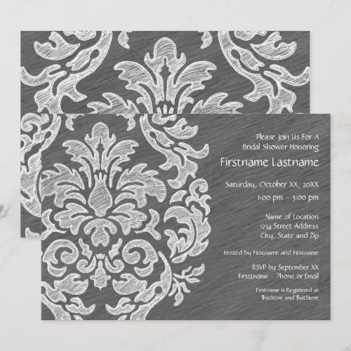 Gray and White Modern Damask Bridal Shower Party Invitations
