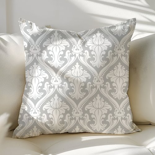 Gray and White Modern Damask Pattern Stylish Chic Throw Pillow