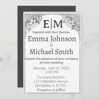 Gray and White Modern Elegance Floral Line Art Invitation