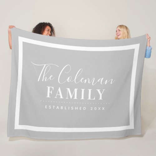 Gray and White Modern Farmhouse Family Monogram Fleece Blanket
