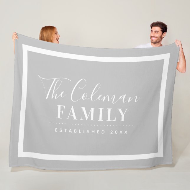 Gray and White Modern Farmhouse Family Monogram Fleece Blanket (In Situ)