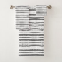 Gray and White Modern Minimalist Striped Towel Set