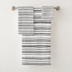 Gray and White Modern Minimalist Striped Towel Set