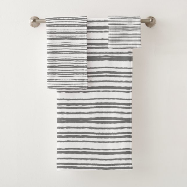 Gray and White Modern Minimalist Striped Towel Set (Insitu)