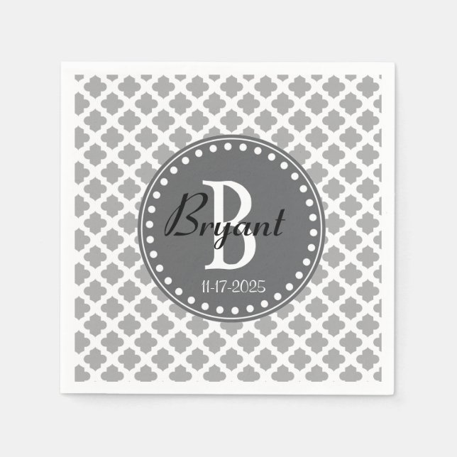 Gray and White Monogram Napkins (Front)