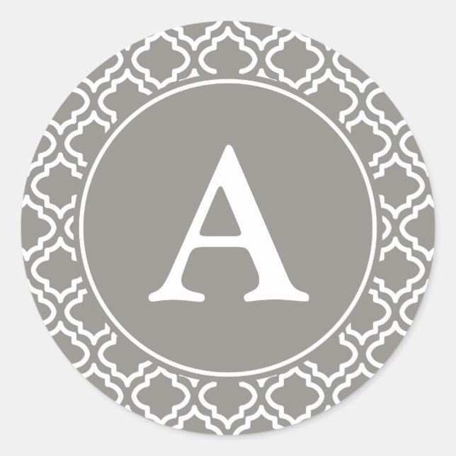 Gray and White Monogram Stickers (Front)