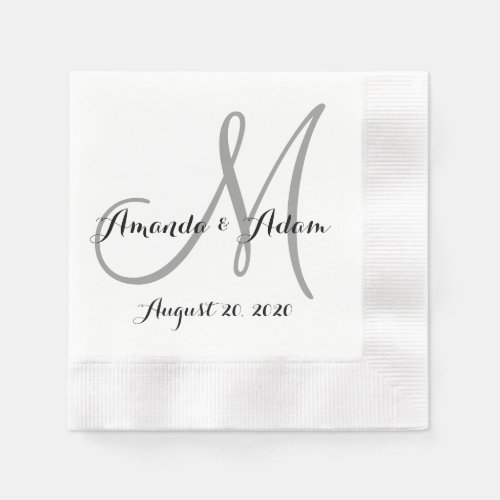 Gray and White Monogram Wedding Paper Napkin