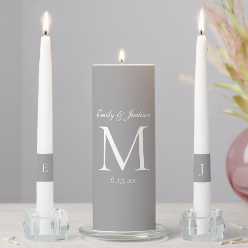 Gray and White Monogram Wedding Unity Candle Set