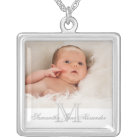 Gray and White Monogram with Photo Gift Necklace