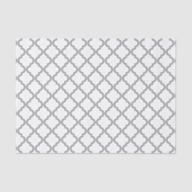 Gray and White Moroccan Quatrefoil Pattern Tissue Paper (Front)